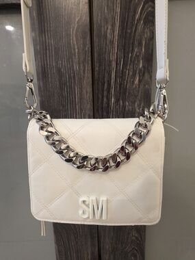 Steve Madden White Quilted Crossbody Bag Chain Strap Small Purse